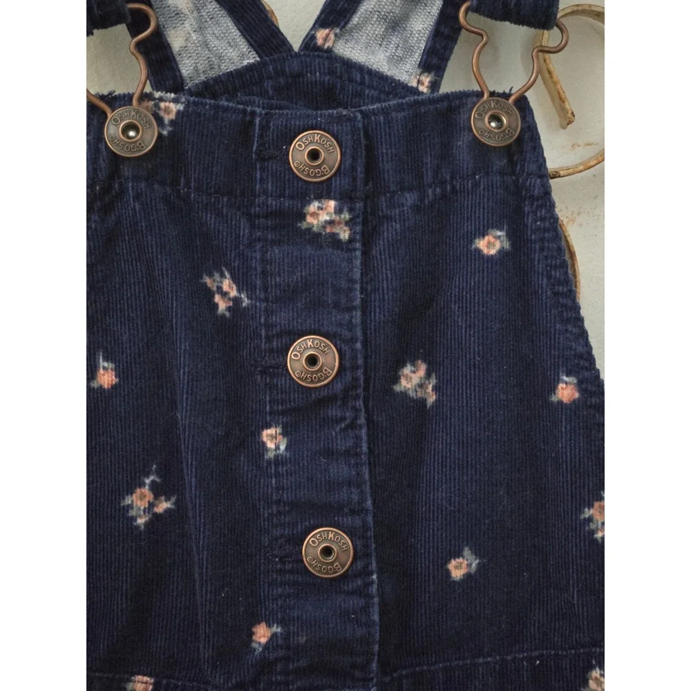 OshKosh B'gosh Girls Corduroy Floral Dress Overall Button Front Jumper 6/6X‎